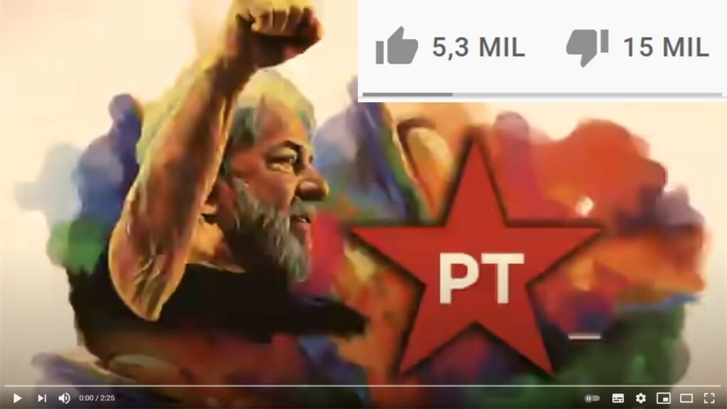 PT fracassa e clipe de Lula recebe chuva de deslikes